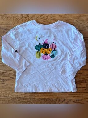 Hanna Andersson White Long-Sleeve Tee with Colorful Pumpkin Cat Graphic